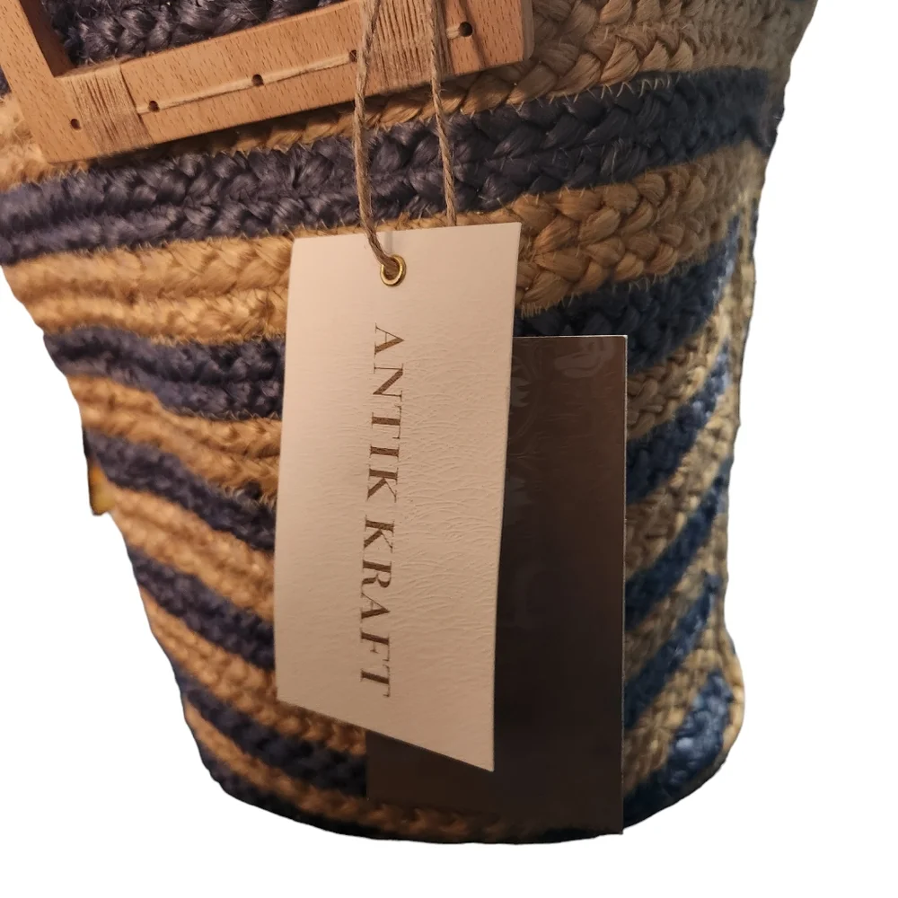 THE AMELIA JUTE BAG - BLUE STRIPE- BEACH BAG - Picture 8 of 8